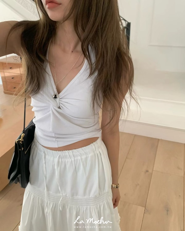 掛脖美背扭結棉質背心